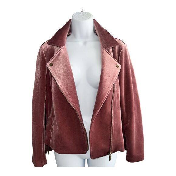 VINCE CAMUTO Women's Winter Velvet Motorcycle Jacket Pink S - Picture 5 of 8